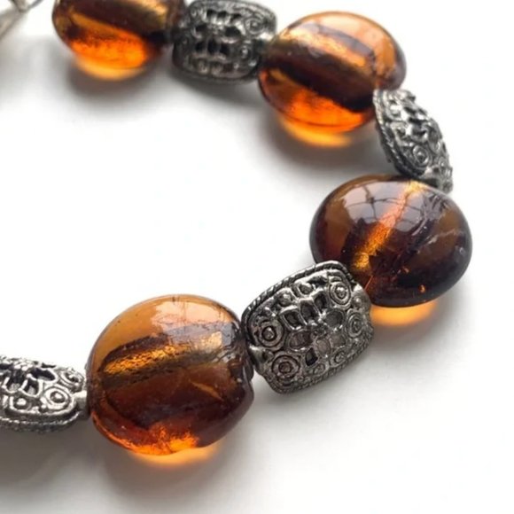 Orange & Gold Handmade Glass & Metal Bracelet Trio with Silver Accents - Picture 5 of 16